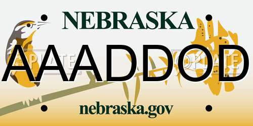 AAADDOD Nebraska License Plate