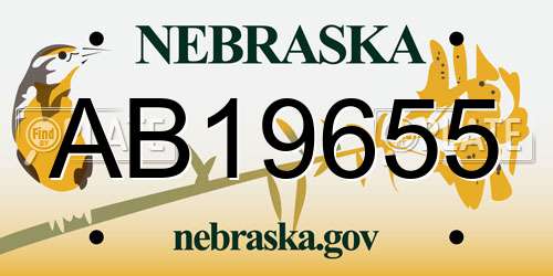 AB19655 Nebraska License Plate