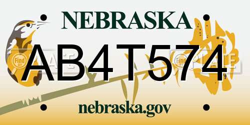 AB4T574 Nebraska License Plate