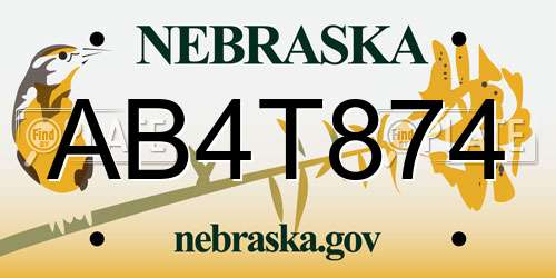 AB4T874 Nebraska License Plate