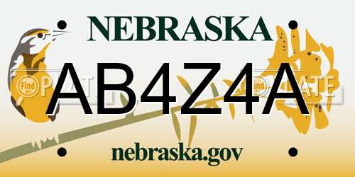 AB4Z4A Nebraska License Plate