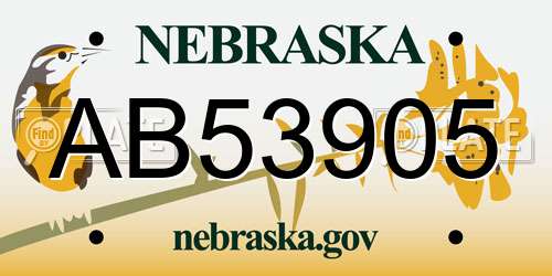 AB53905 Nebraska License Plate