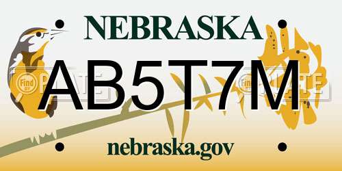 AB5T7M Nebraska License Plate