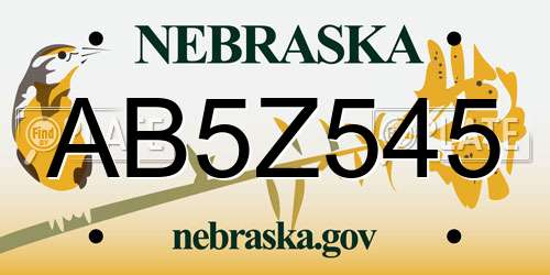 AB5Z545 Nebraska License Plate