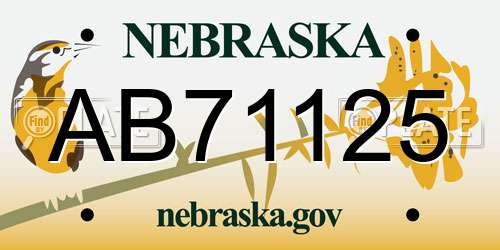 AB71125 Nebraska License Plate