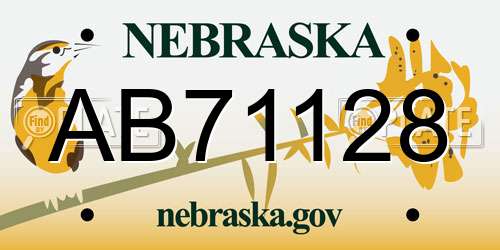 AB71128 Nebraska License Plate