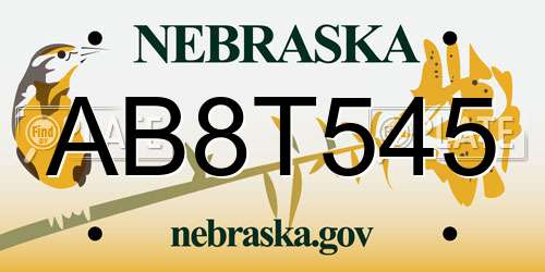 AB8T545 Nebraska License Plate