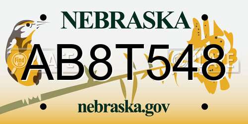 AB8T548 Nebraska License Plate