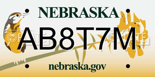 AB8T7M Nebraska License Plate