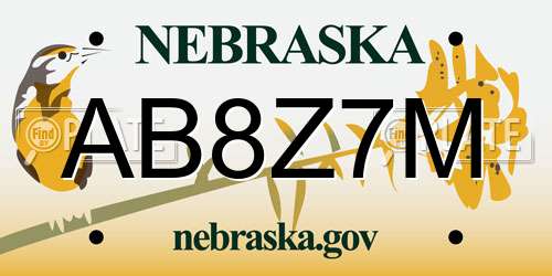 AB8Z7M Nebraska License Plate