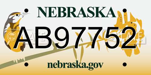 AB97752 Nebraska License Plate