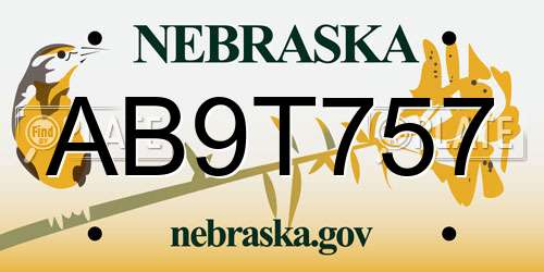 AB9T757 Nebraska License Plate