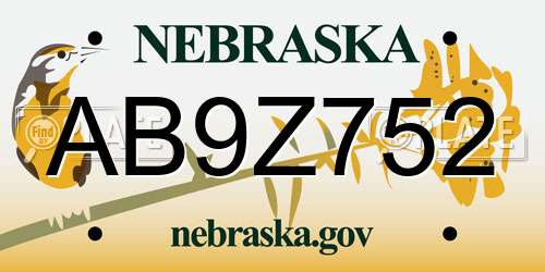 AB9Z752 Nebraska License Plate