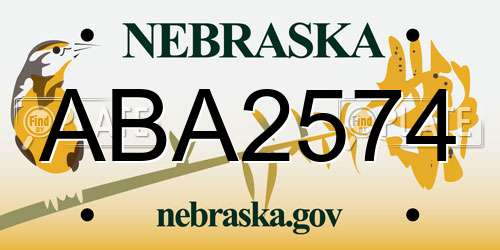ABA2574 Nebraska License Plate