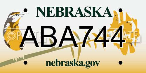 ABA744 Nebraska License Plate