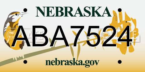 ABA7524 Nebraska License Plate