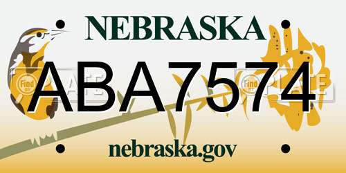 ABA7574 Nebraska License Plate
