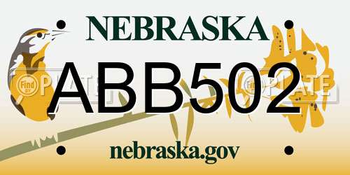 ABB502 Nebraska License Plate