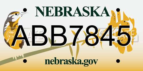 ABB7845 Nebraska License Plate