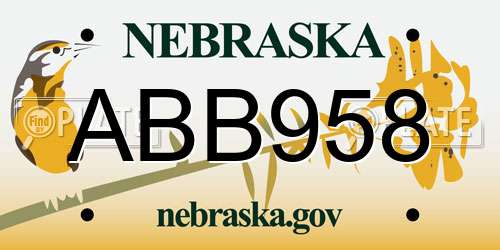 ABB958 Nebraska License Plate