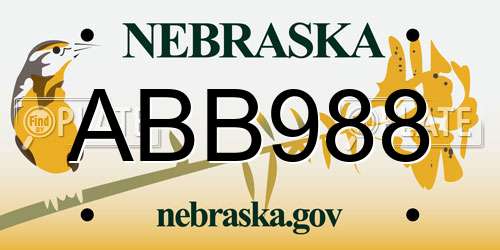 ABB988 Nebraska License Plate