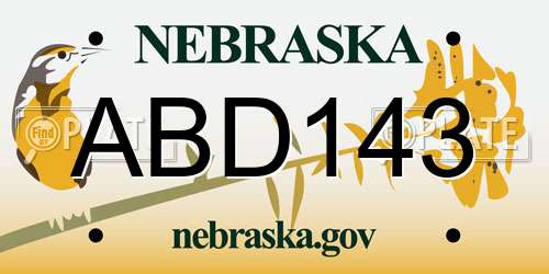 ABD143 Nebraska License Plate