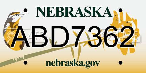 ABD7362 Nebraska License Plate