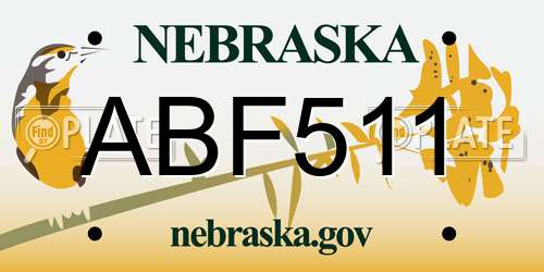 ABF511 Nebraska License Plate