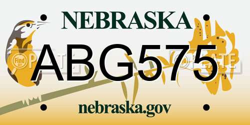 ABG575 Nebraska License Plate
