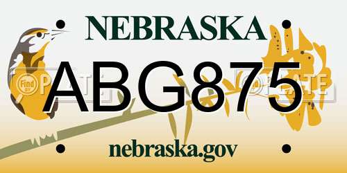 ABG875 Nebraska License Plate