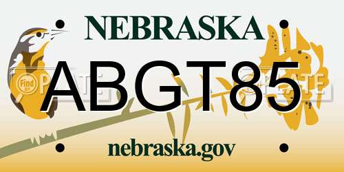 ABGT85 Nebraska License Plate