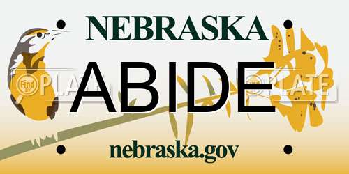 ABIDE Nebraska License Plate