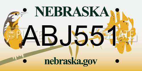 ABJ551 Nebraska License Plate