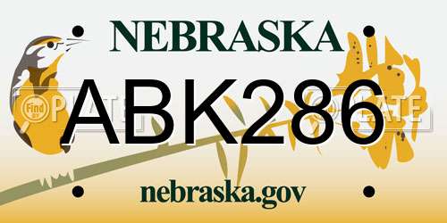 ABK286 Nebraska License Plate