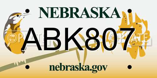 ABK807 Nebraska License Plate