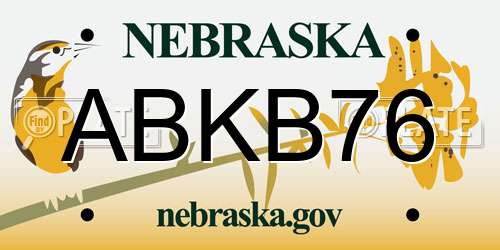 ABKB76 Nebraska License Plate