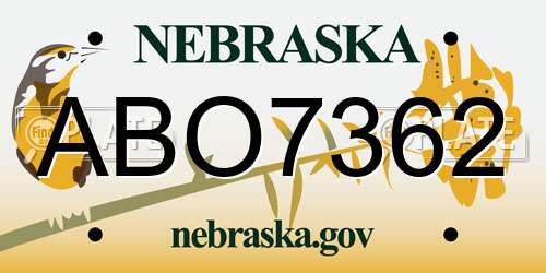 ABO7362 Nebraska License Plate