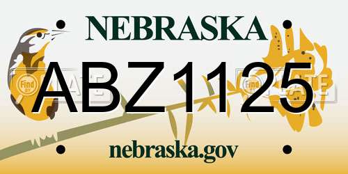 ABZ1125 Nebraska License Plate