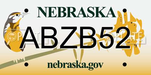 ABZB52 Nebraska License Plate