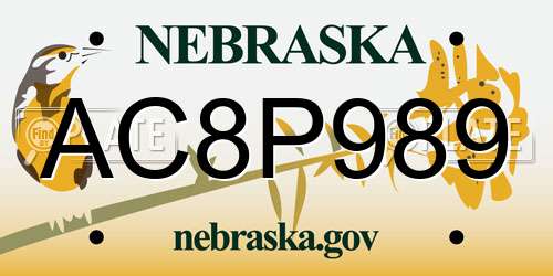 AC8P989 Nebraska License Plate