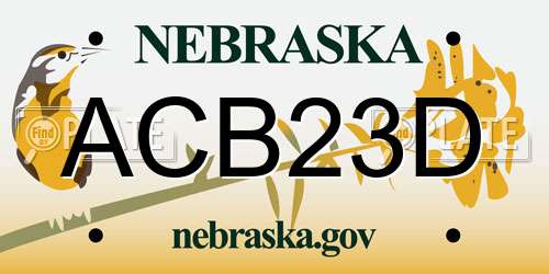 ACB23D Nebraska License Plate