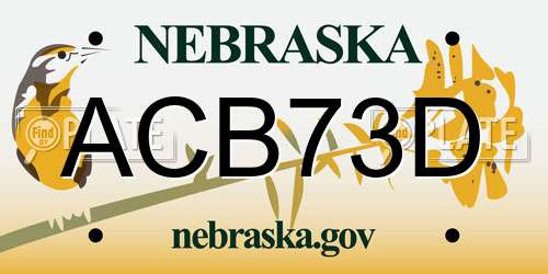 ACB73D Nebraska License Plate
