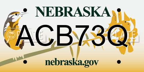 ACB73Q Nebraska License Plate