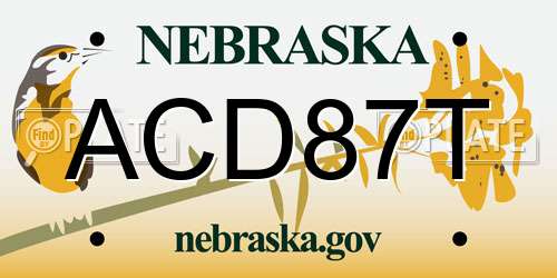 ACD87T Nebraska License Plate