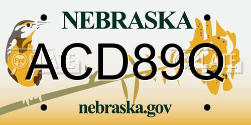 ACD89Q Nebraska License Plate