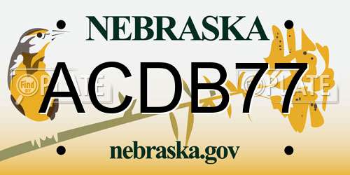 ACDB77 Nebraska License Plate