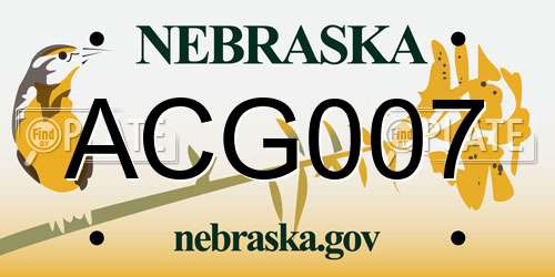 ACG007 Nebraska License Plate