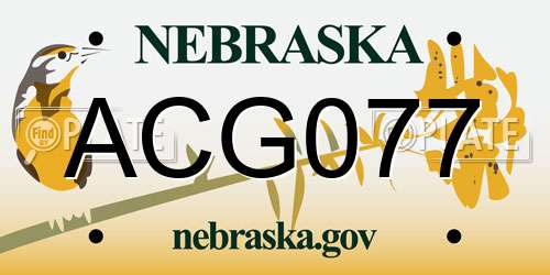 ACG077 Nebraska License Plate