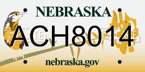 ACH8014 Nebraska License Plate