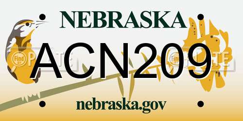 ACN209 Nebraska License Plate